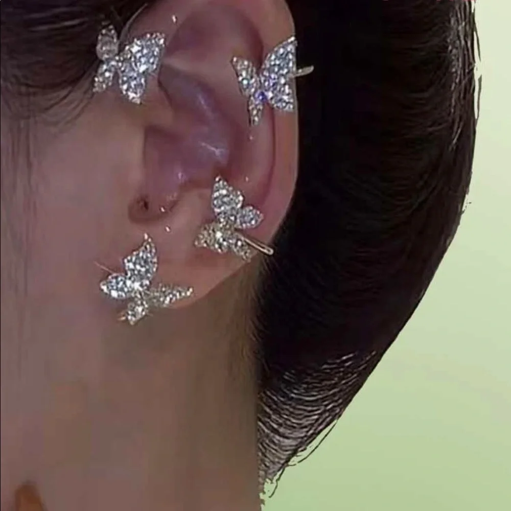 Butterfly Rhinestone Ear Cuff Silver - Picture 1 of 4